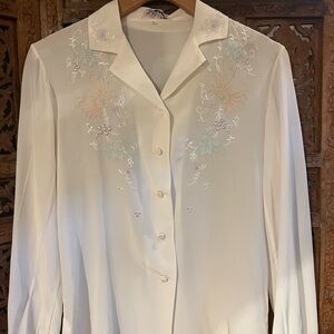Vintage Color Embroidered Silk Blouse White